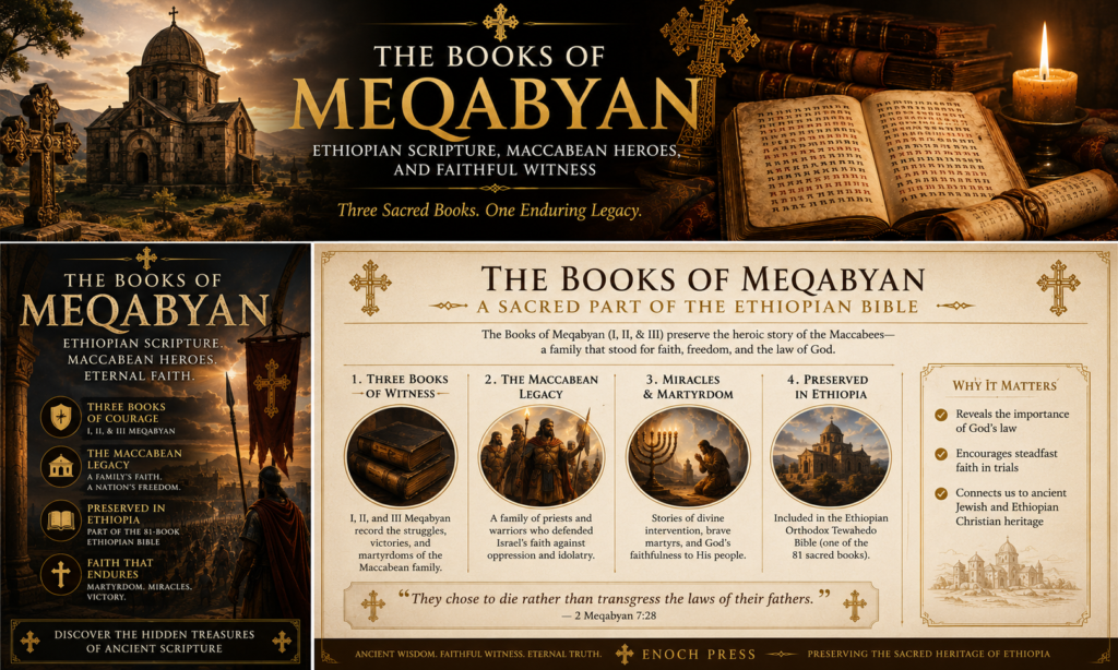 The Books of Meqabyan are among the least-known scriptures in the world. Preserved for more than a millennium in the Ethiopian Orthodox Tewahedo Church, they contain stories of martyrdom, royal perseverance, and fierce resistance to apostasy — and they have virtually no presence in English-language scholarship or popular religious literature. Most people who have never heard of them have been reading an incomplete Bible.